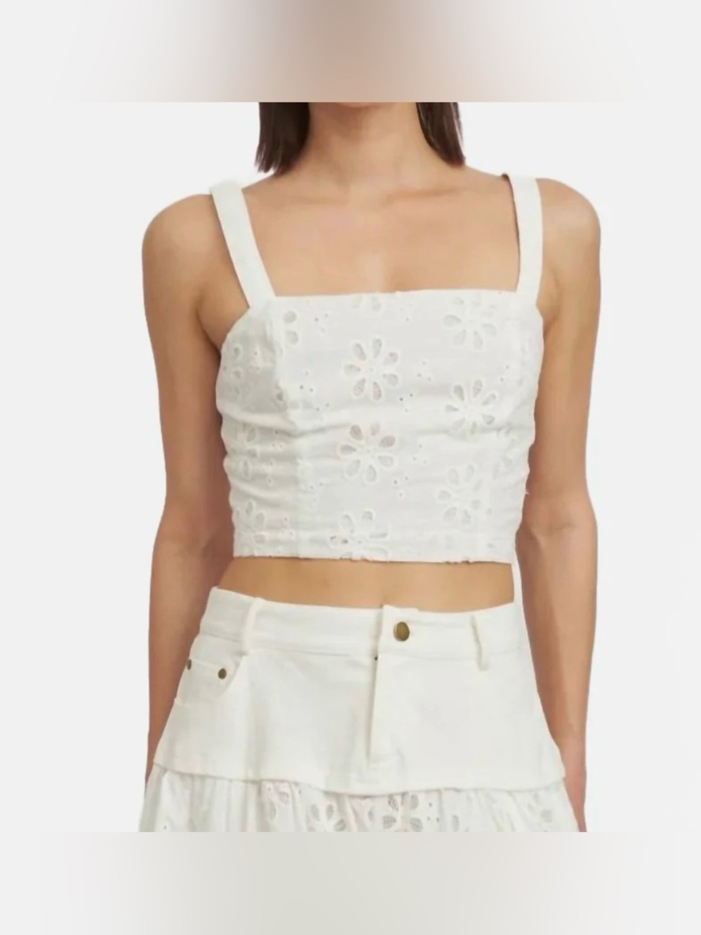 En Saison Ivory Eyelet Floral Crop Tank